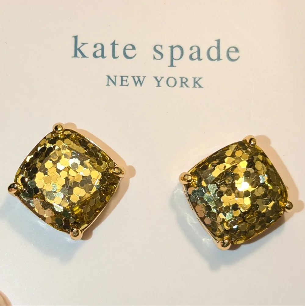 NWT Kate Spade Gold Glitter Squares Earrings